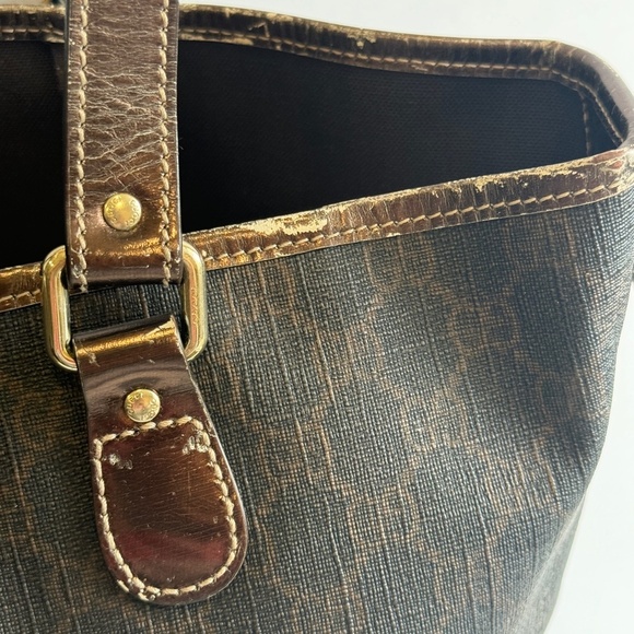 GUCCI GG Pattern Shoulder Hand Tote Bag Vintage PVC Leather Brown Italy AUTHENTI - Picture 5 of 11